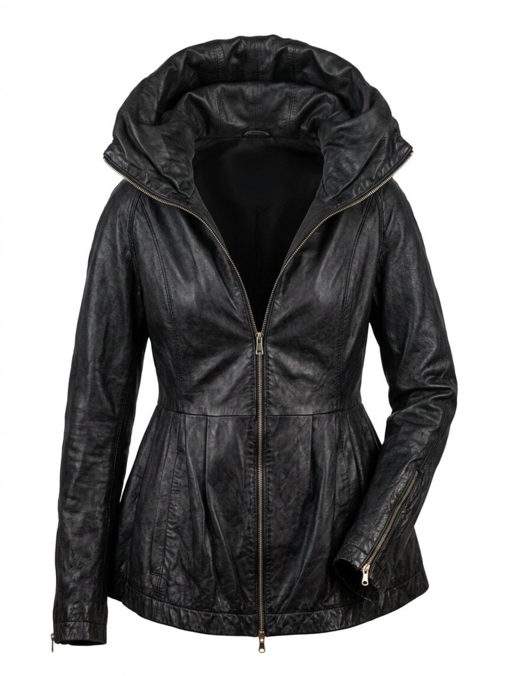 Black Leather Jacket Puffy Collar by Geren Ford